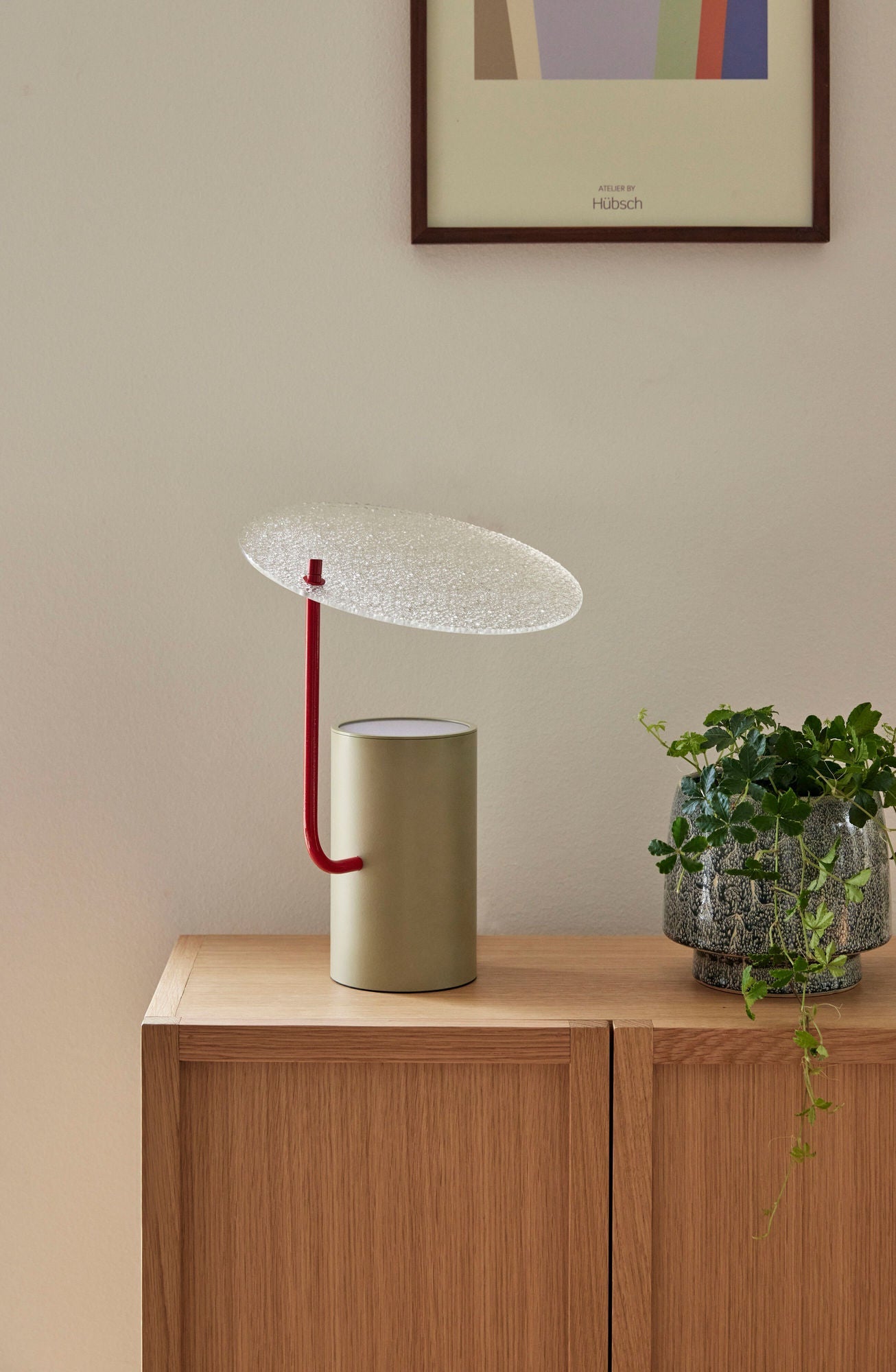 Hübsch Disc -Tabelle Lampe Khaki/Rot/strukturiert