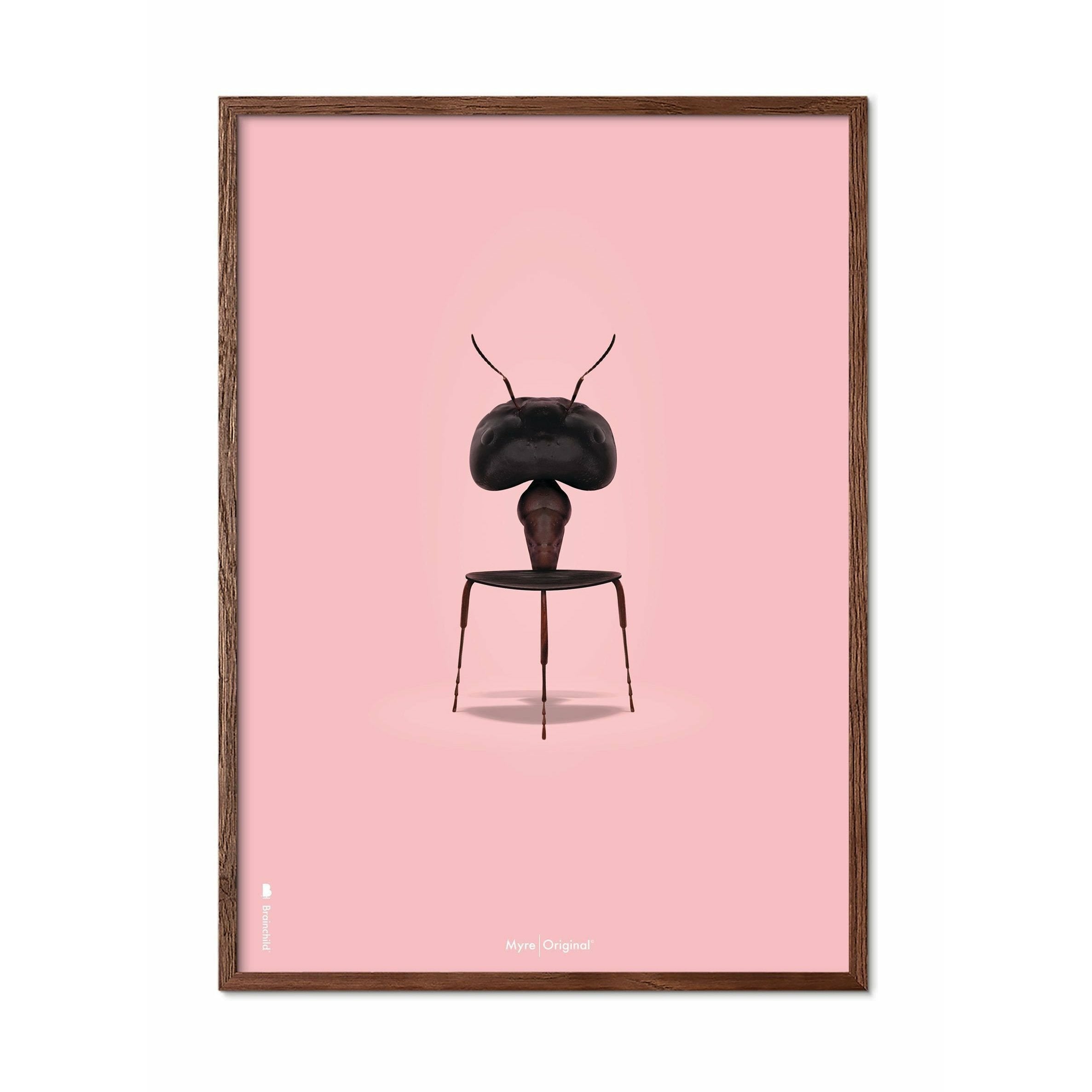 Brainchild Ameise Classic Poster, dunkler Holzrahmen 30x40 Cm, rosa Hintergrund