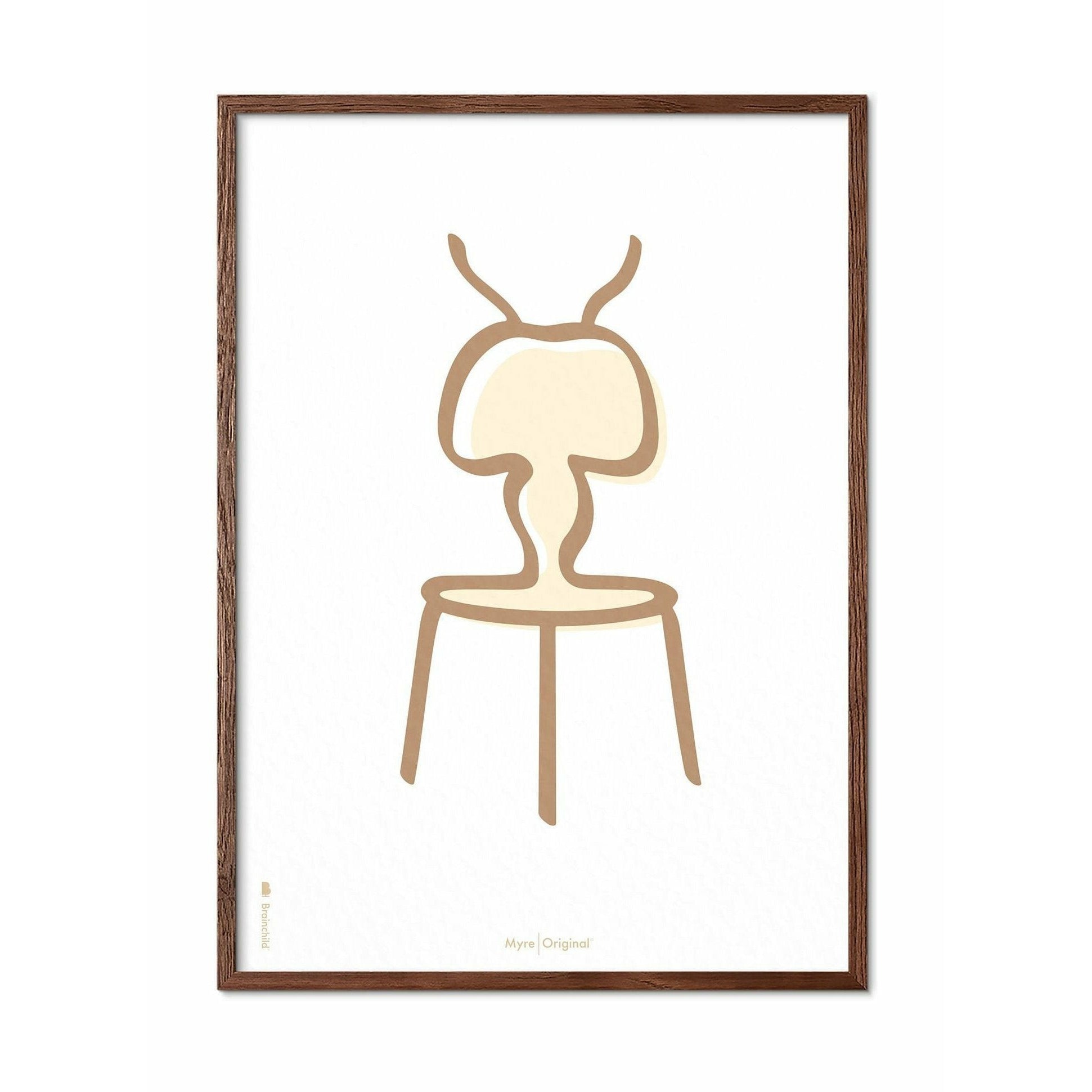 Brainchild Ant Line Poster, Dark Wood Frame A5, White Background