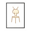 Brainchild Ant Line Poster, Frame In Black Lacquered Wood 50x70 Cm, White Background