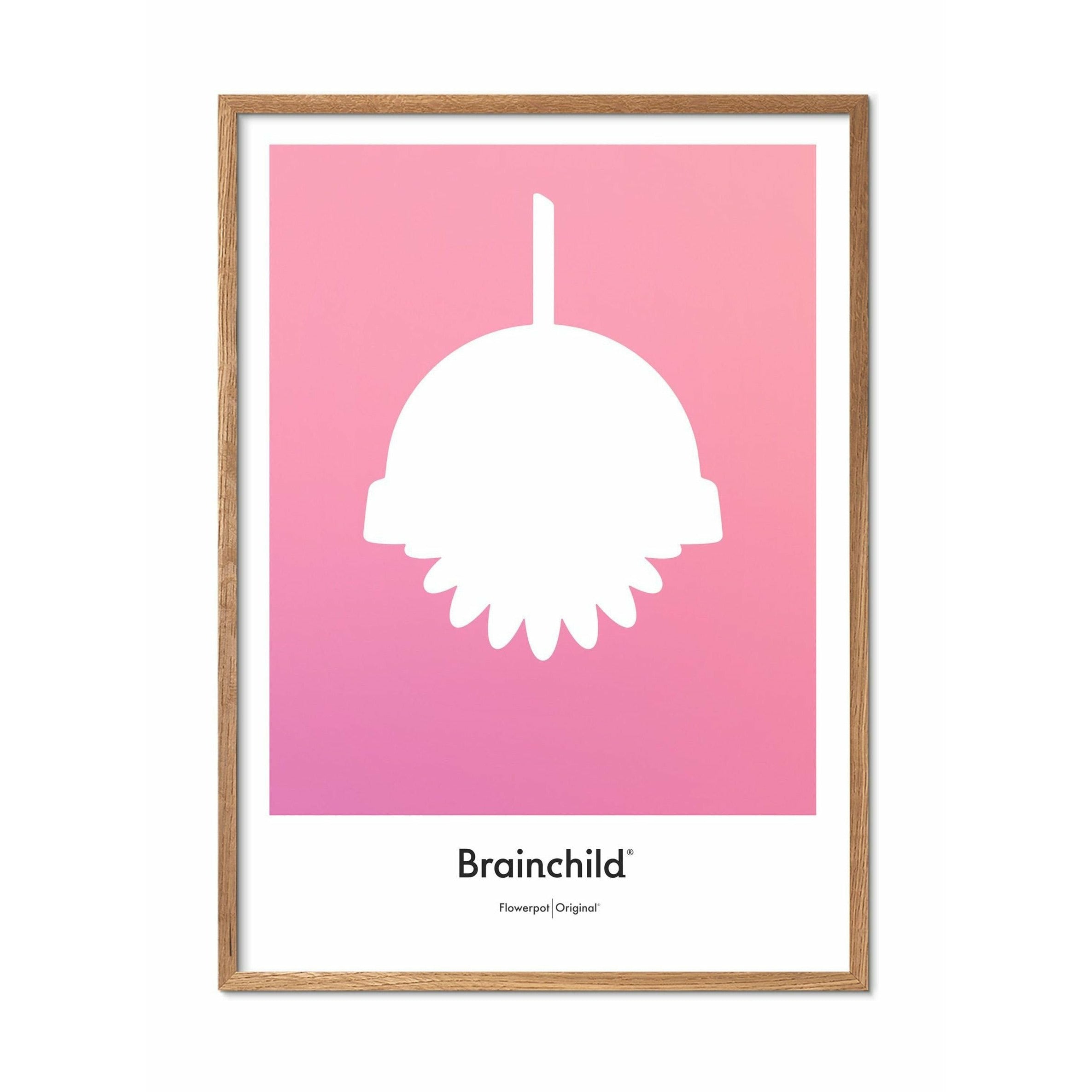 Brainchild Flowerpot Design Icon Poster, Frame Made Of Light Wood 30x40 Cm, Pink