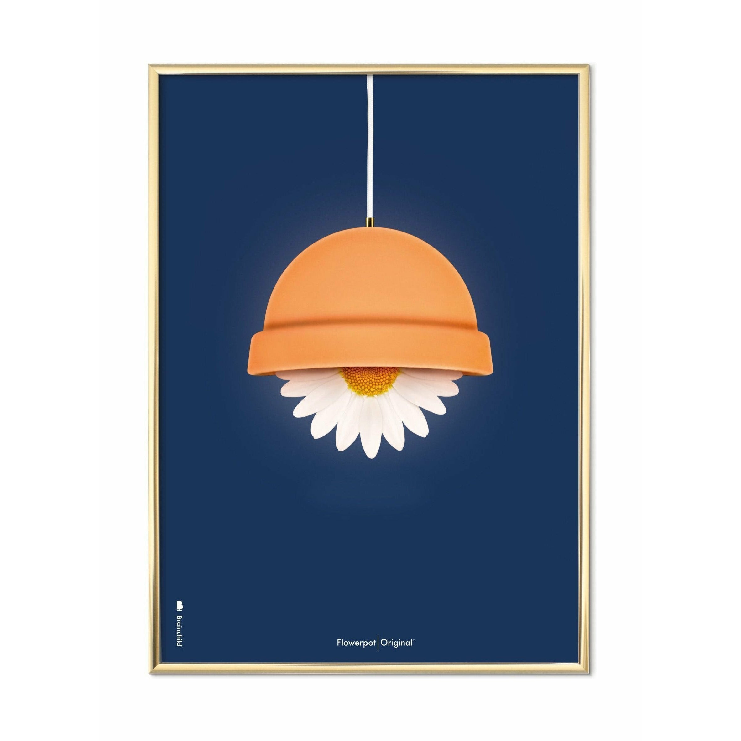 Brainchild Flowerpot Classic Poster, Brass Frame 50x70 Cm, Dark Blue Background