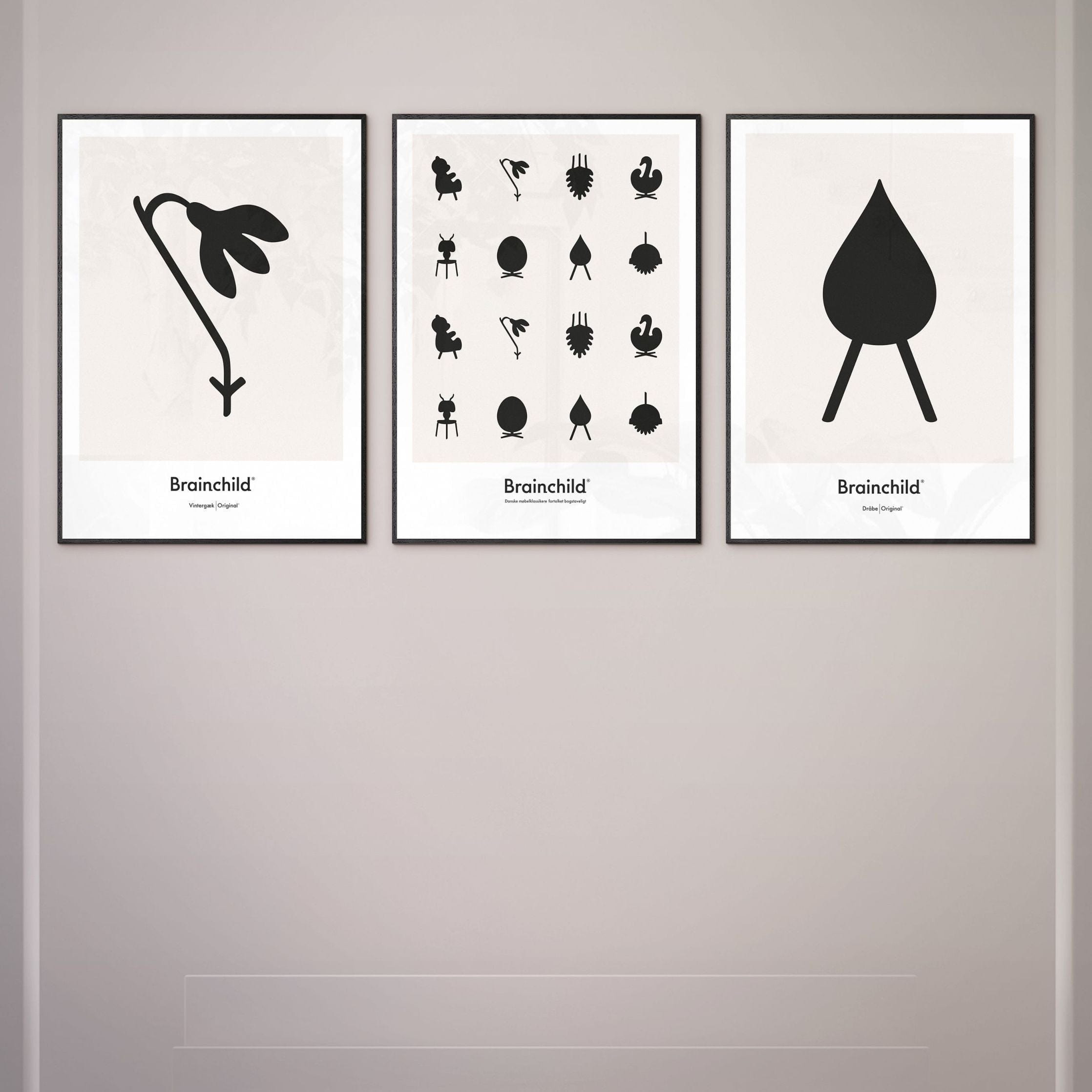 Brainchild Design Icon Poster, Frame Made Of Dark Wood A5, Grey