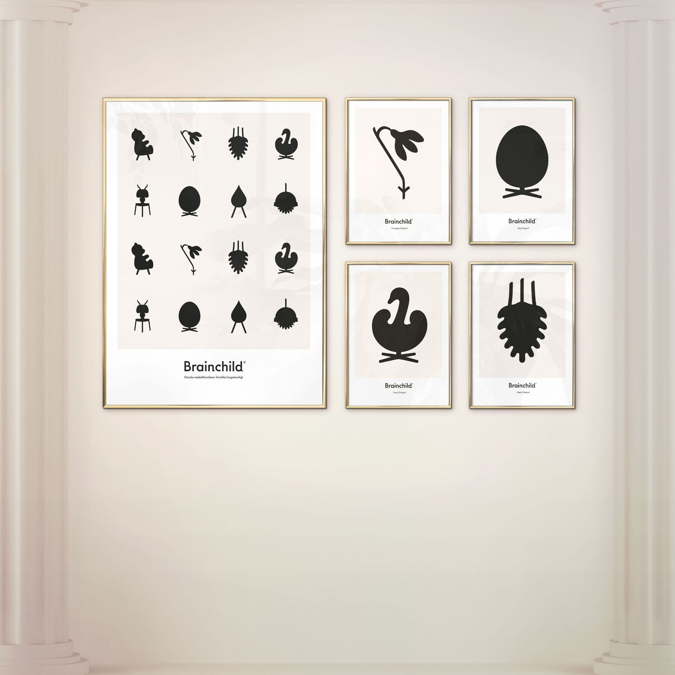Brainchild Design Icon Poster, Frame Made Of Dark Wood A5, Grey