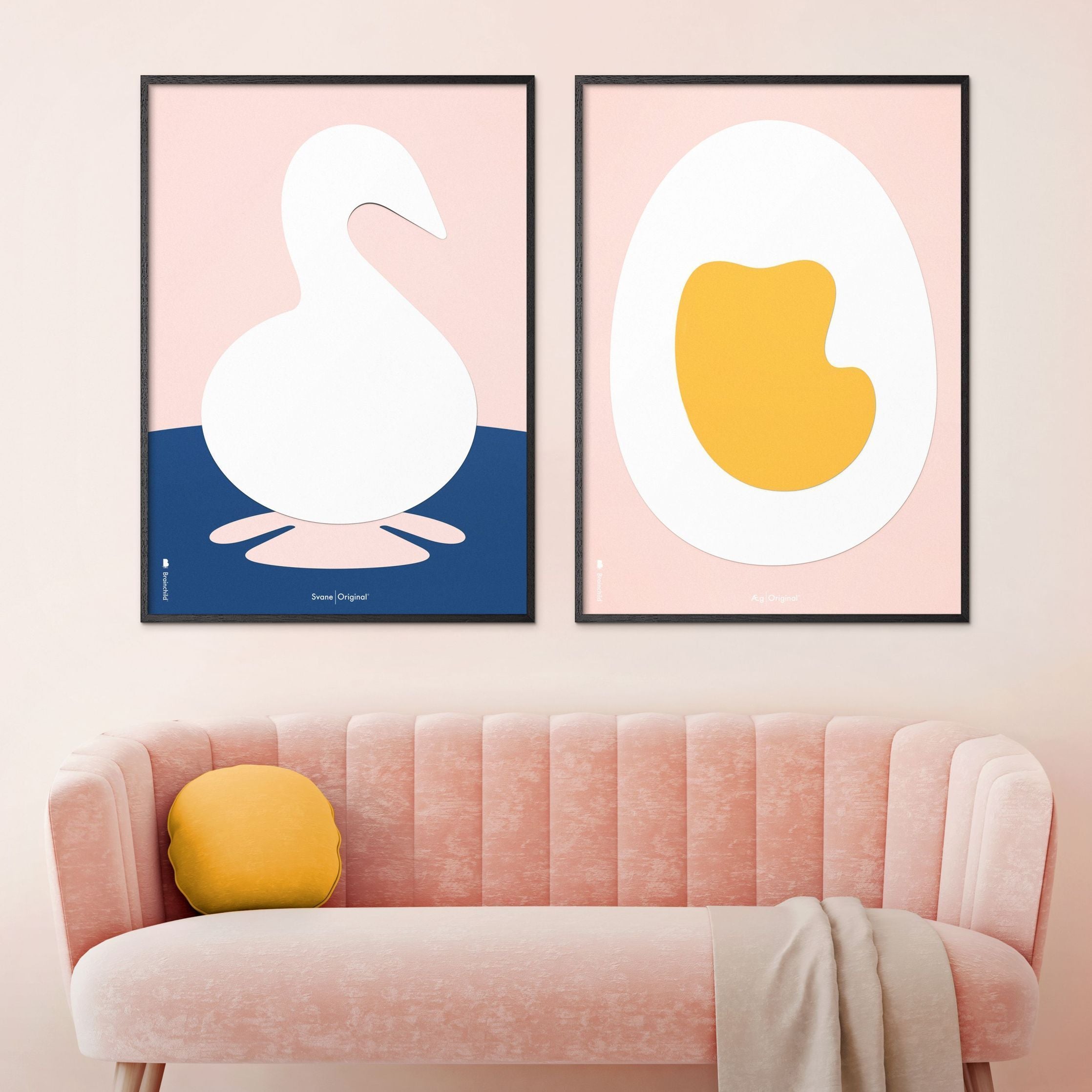 Brainchild Egg Paper Clip Poster, Frame Made Of Dark Wood 70x100 Cm, Pink Background