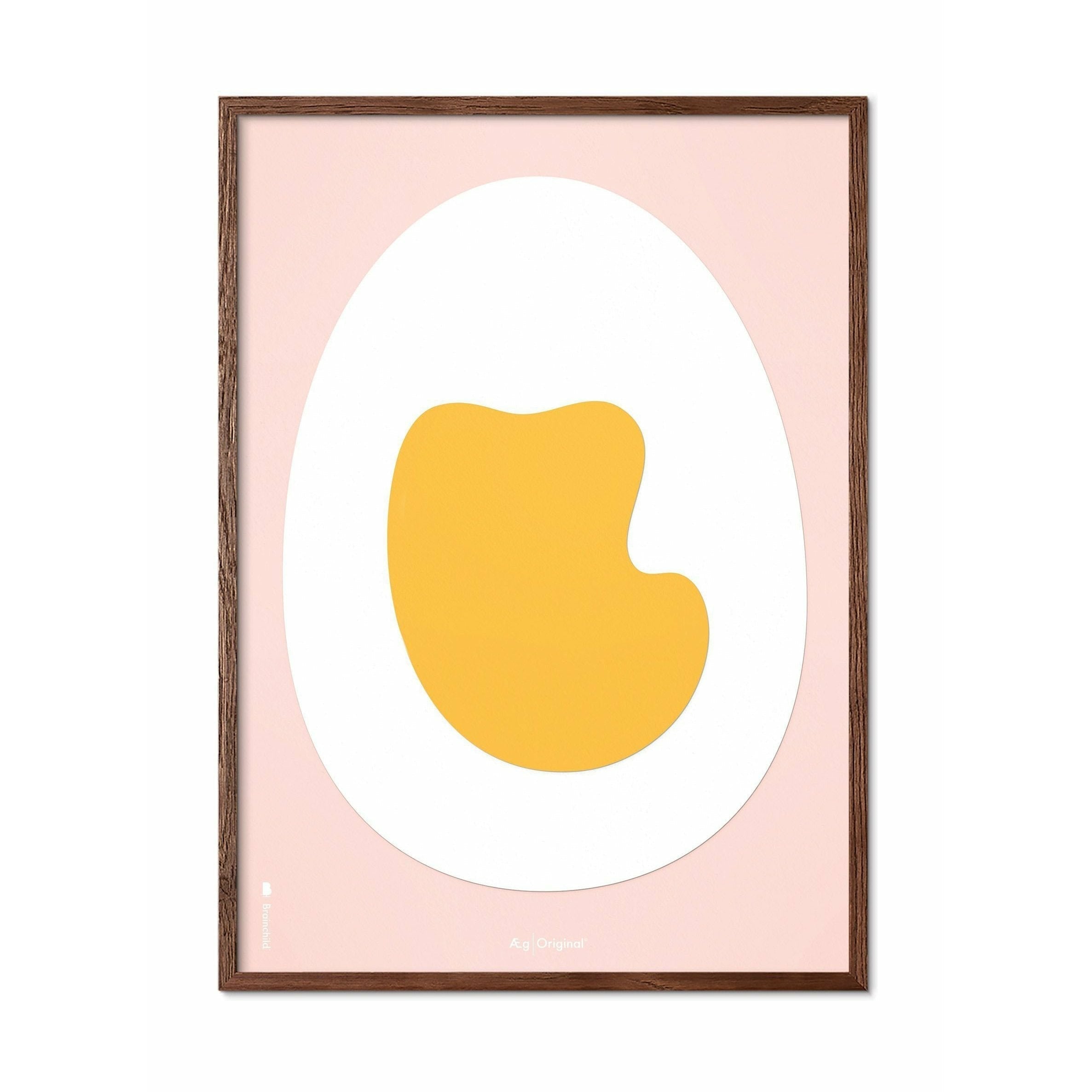 Brainchild Egg Paper Clip Poster, Frame Made Of Dark Wood 70x100 Cm, Pink Background