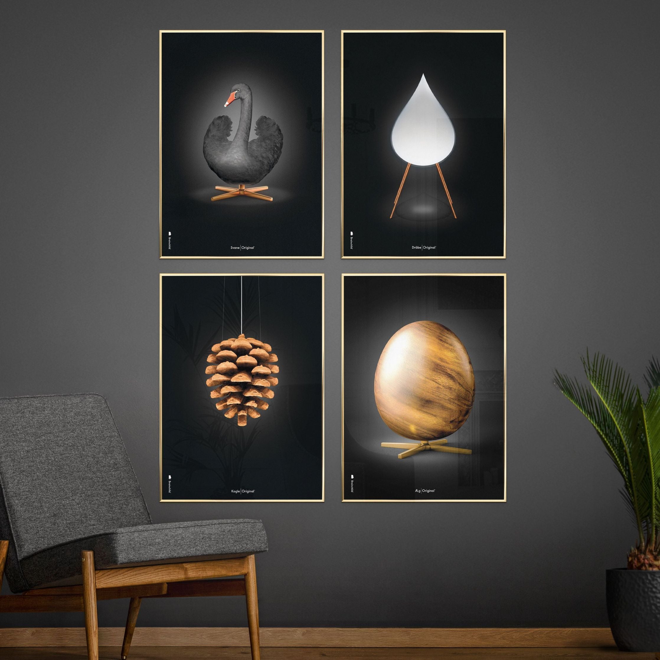 Brainchild Eierfiguren Poster, Rahmen aus dunklem Holz A5, schwarz