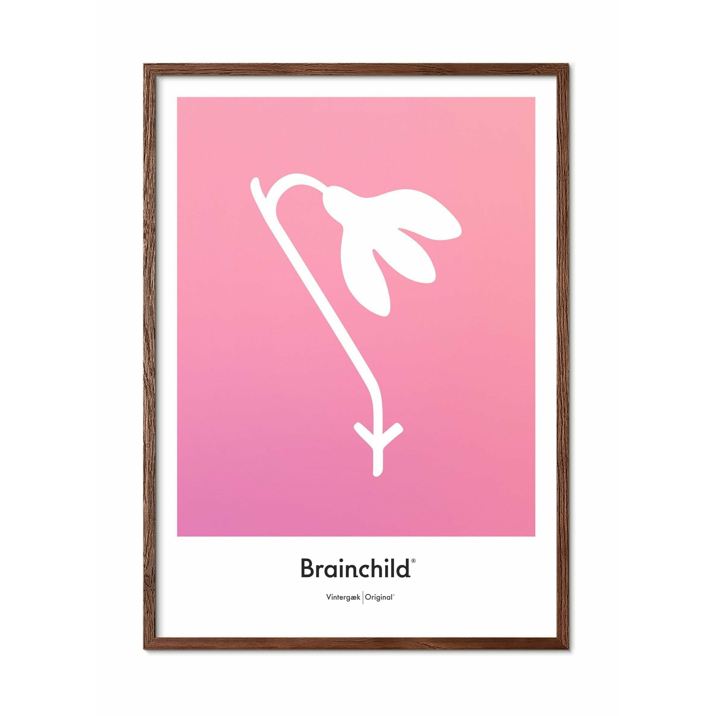 Brainchild Schneeglöckchen Design Icon Poster, Rahmen aus dunklem Holz 30x40 Cm, Rosa