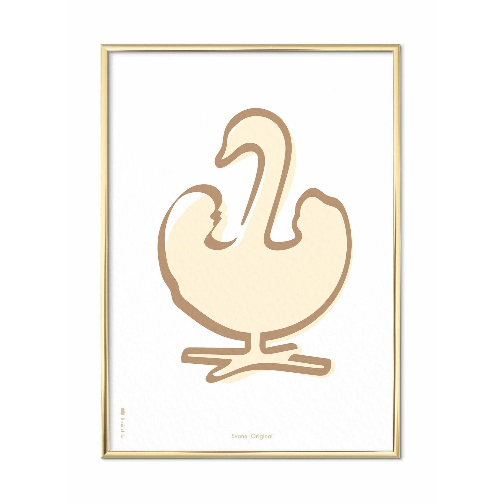 Brainchild Swan Line Poster, Brass Colored Frame A5, White Background