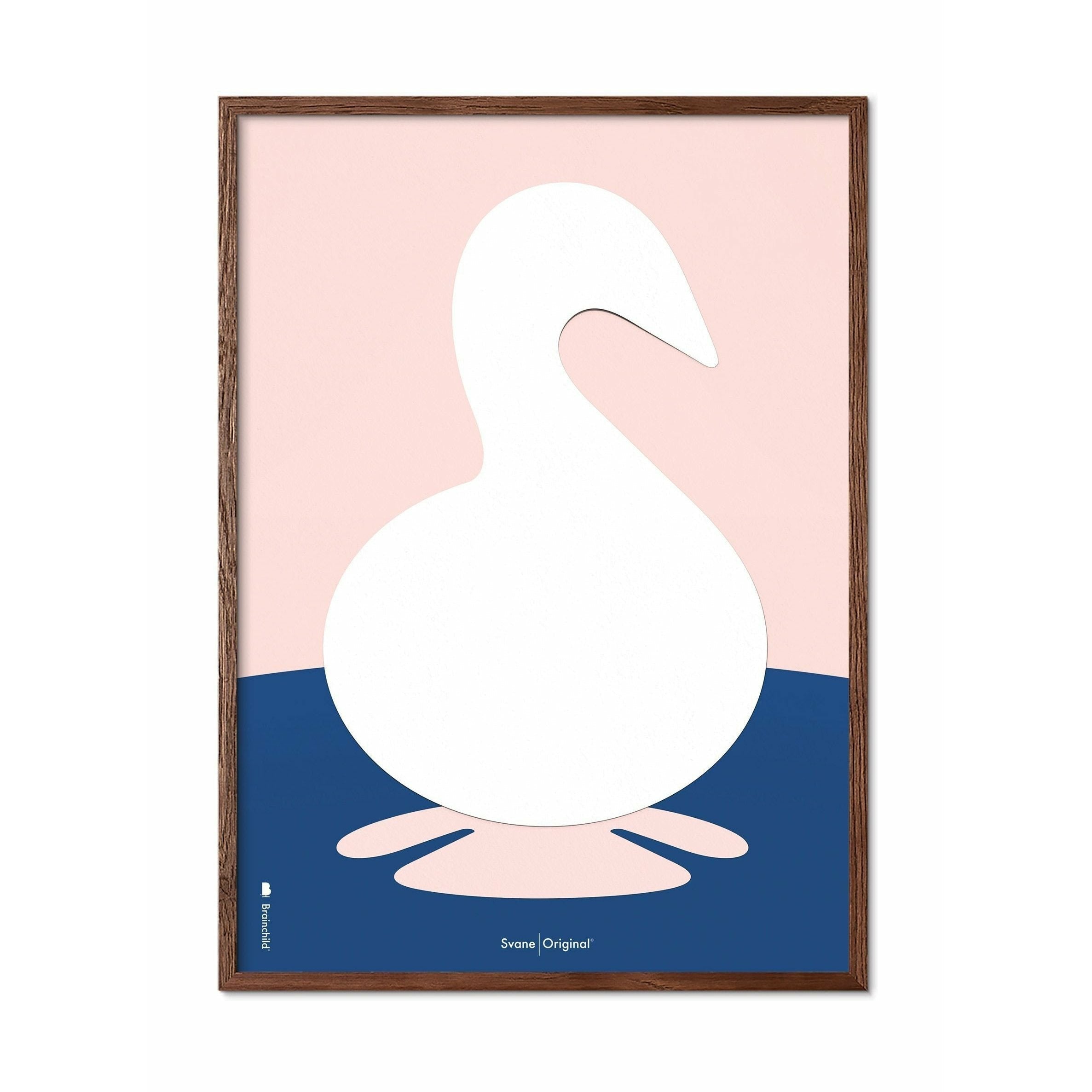 Brainchild Swan Paper Clip Poster, Frame Made Of Dark Wood 30x40 Cm, Pink Background