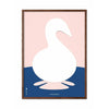 Brainchild Swan Paper Clip Poster, Frame Made Of Dark Wood 50x70 Cm, Pink Background