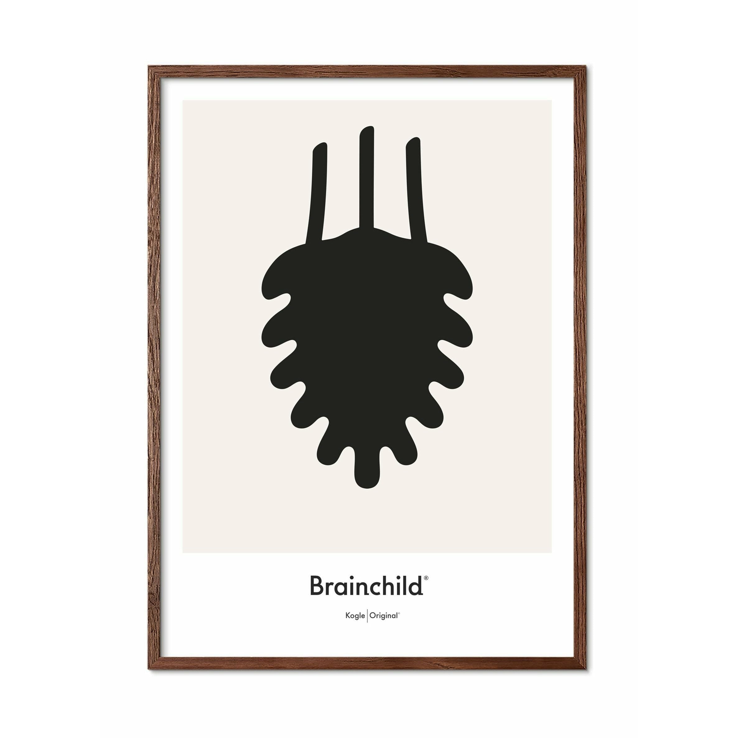 Brainchild Tannenzapfen Design Icon Poster, Rahmen aus dunklem Holz A5, grau