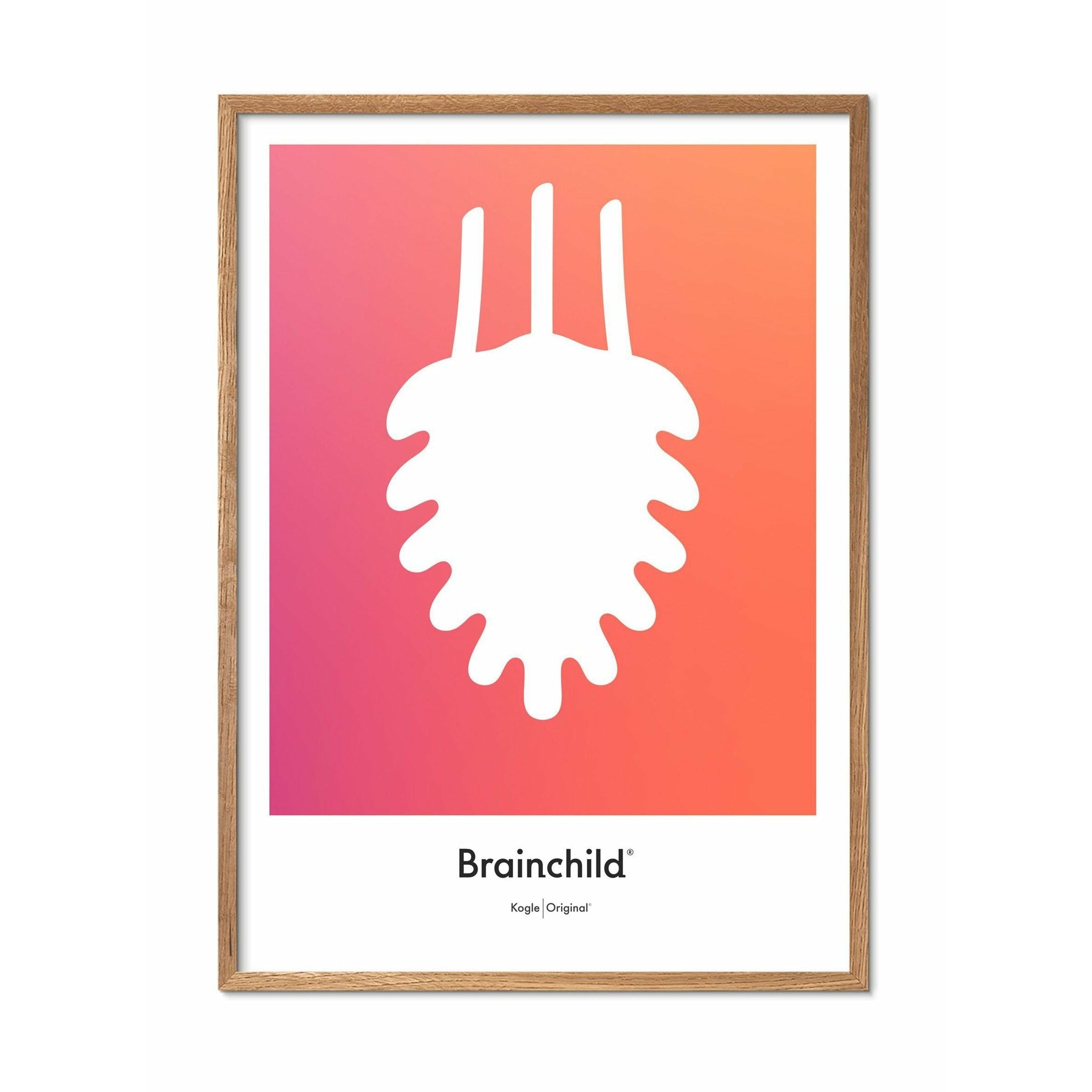 Brainchild Kiefernzapfen Design Icon Poster, Rahmen aus hellem Holz 30x40 cm, Orange