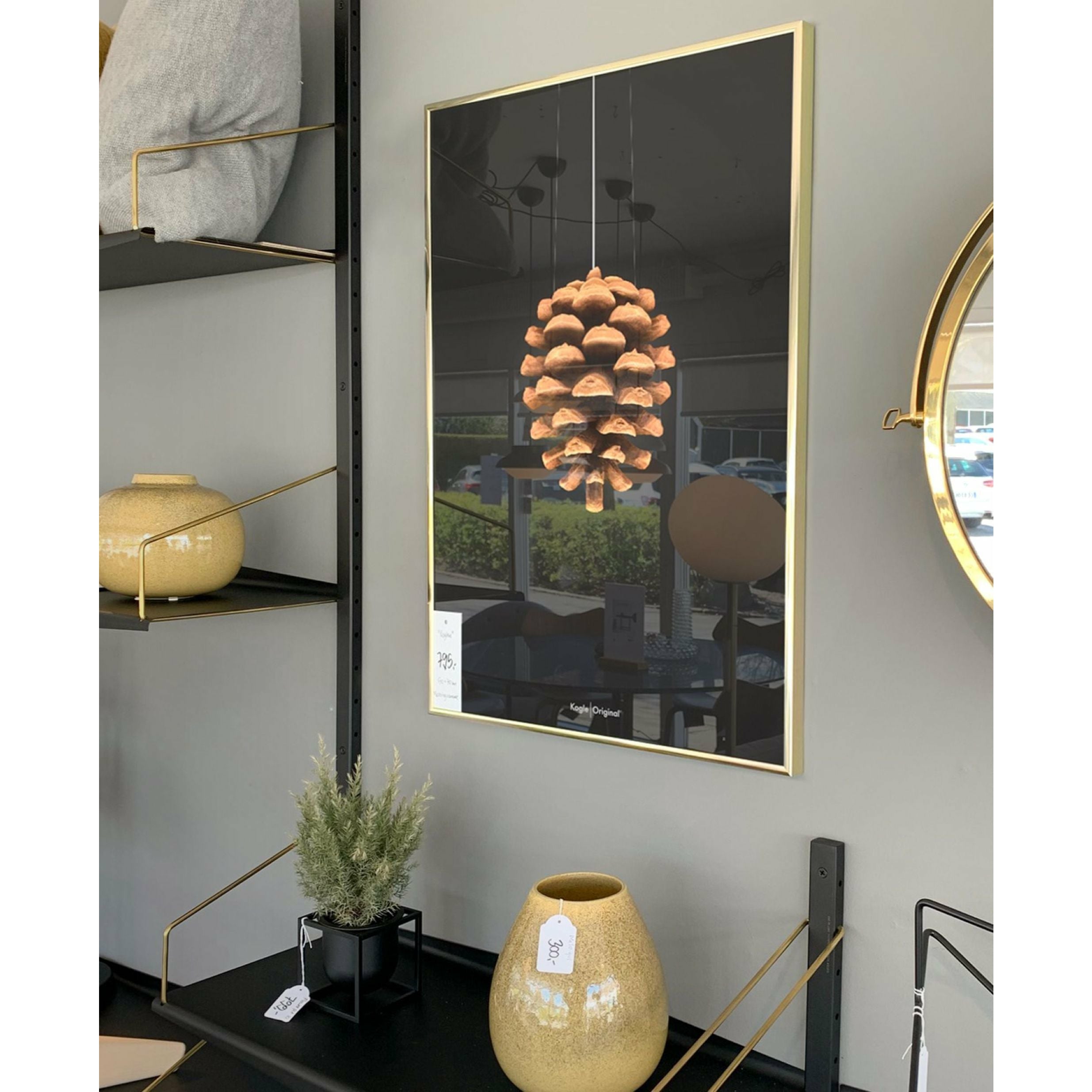 Brainchild Pine Cone Classic Poster, Frame Made Of Light Wood 70x100 Cm, Black Background