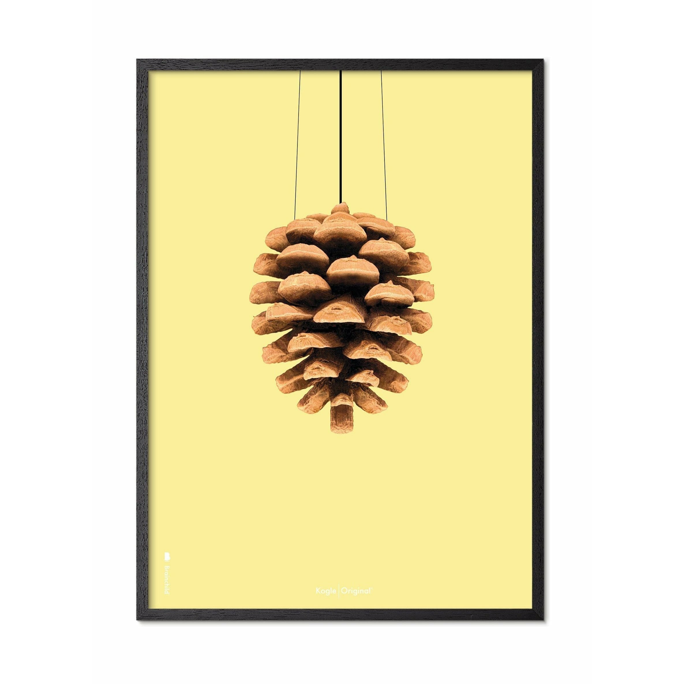 Brainchild Pine Cone Classic Poster, Frame In Black Lacquered Wood 70x100 Cm, Yellow Background