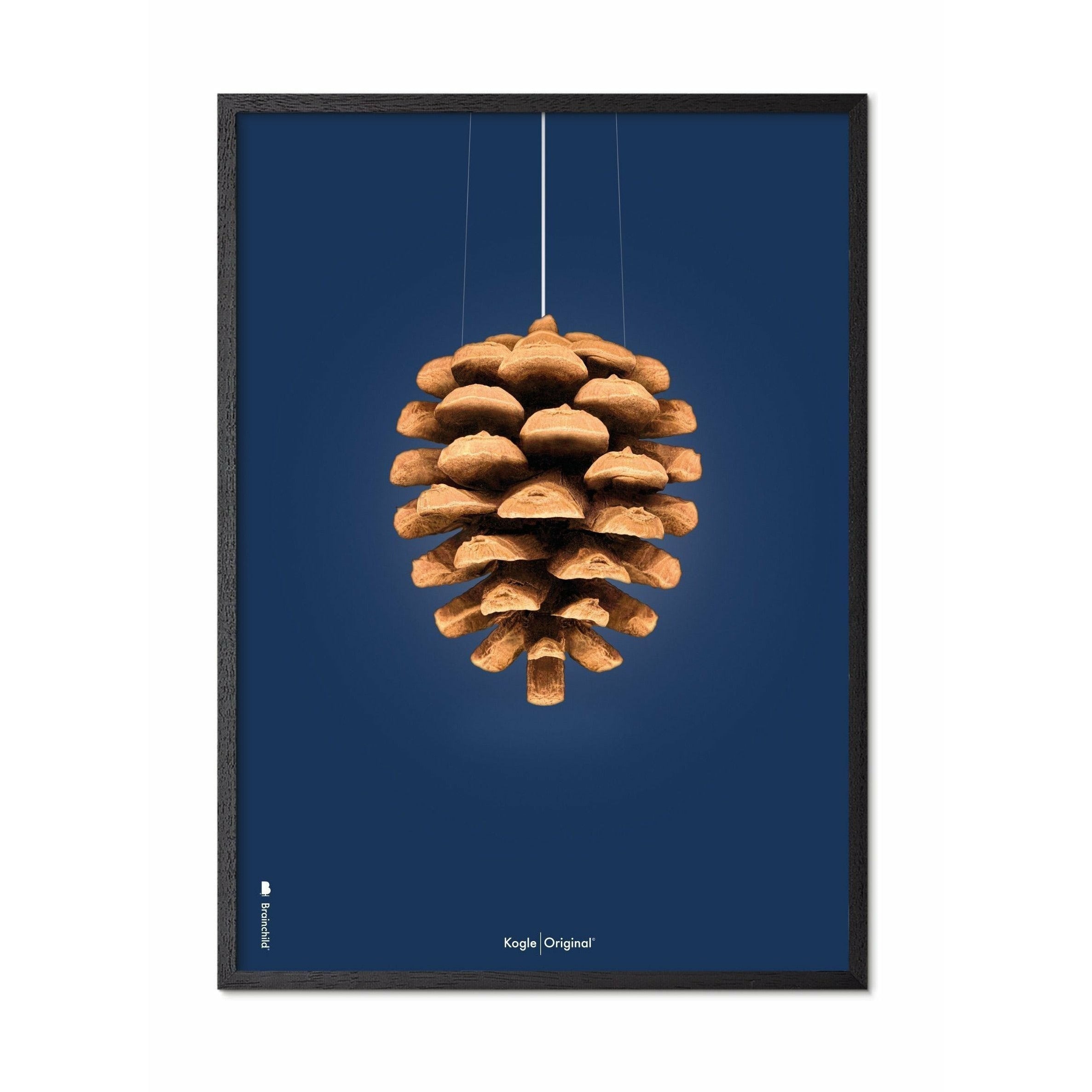 Brainchild Pine Cone Classic Poster, Rahmen aus schwarz lackiertem Holz A5, dunkelblauer Hintergrund