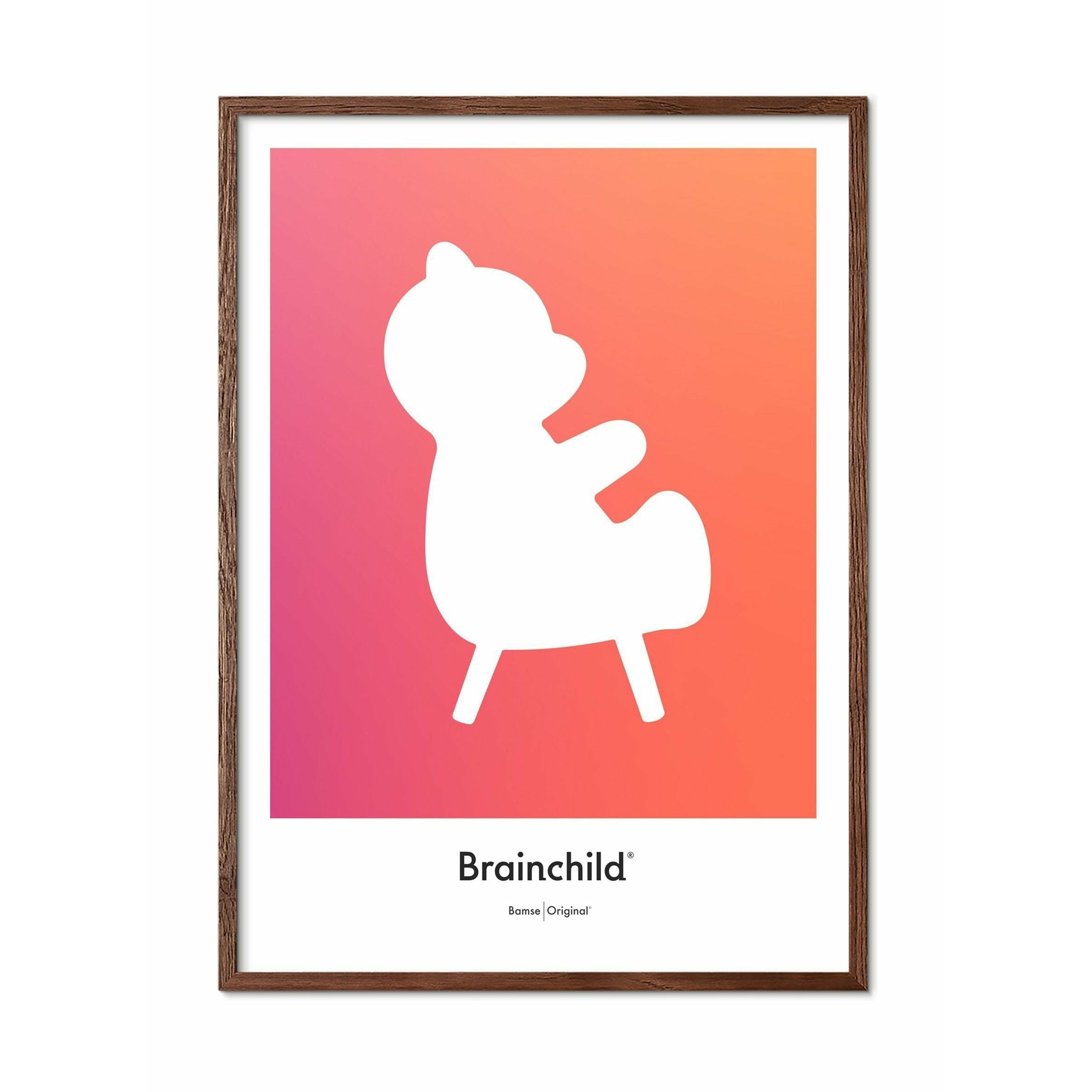 Brainchild Teddybär Design Icon Poster, Rahmen aus dunklem Holz A5, Orange