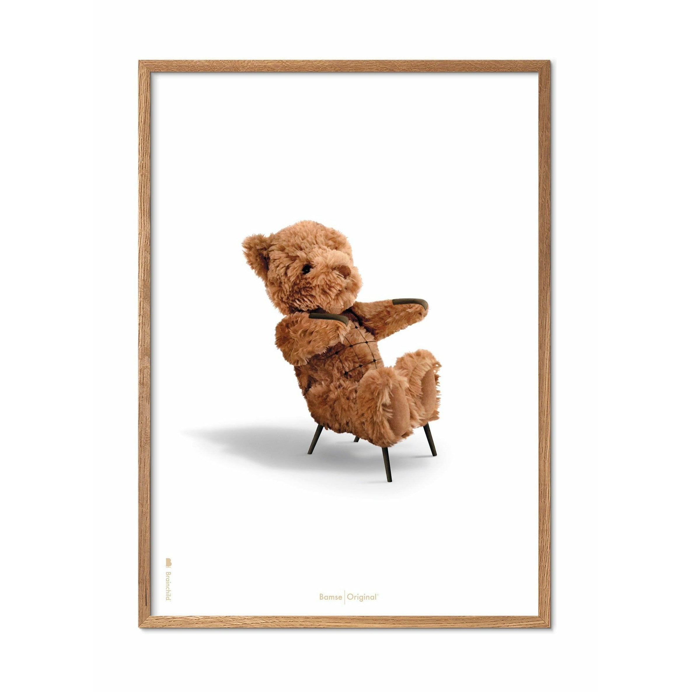 Brainchild Teddybär Classic Poster, Rahmen aus hellem Holz 30x40 Cm, weißer Hintergrund