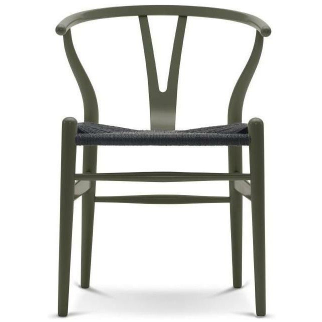 Carl Hansen Ch24 Y Chair Chair Black Paper Cord, Beech/Olive Green