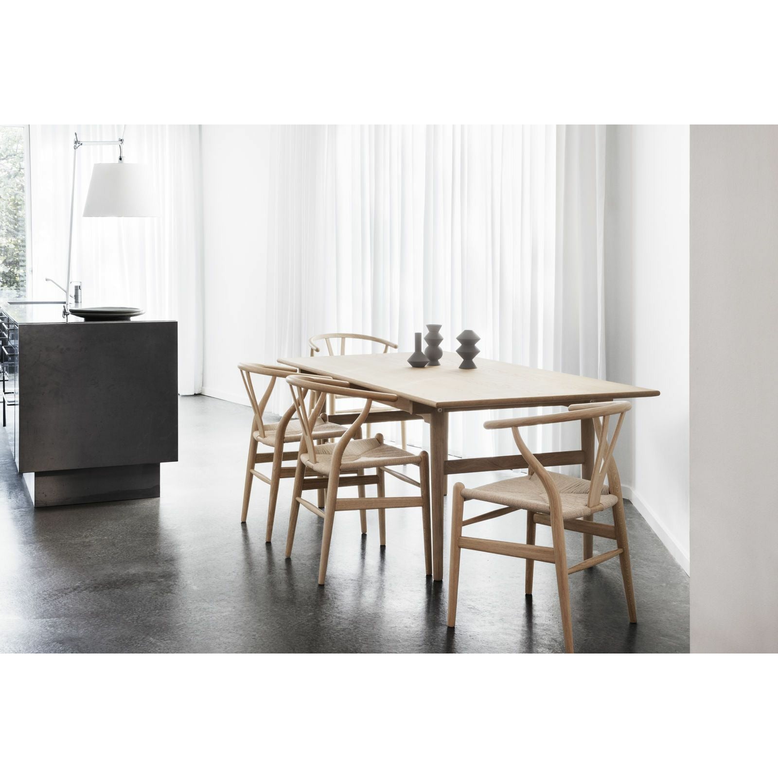 Carl Hansen CH24 Y Stuhl Stuhl Schwarzpapierkabel, natürliches Weiß