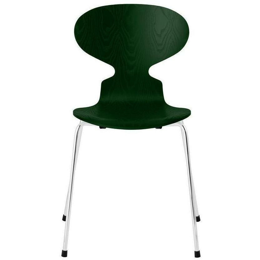 Fritz Hansen Ant Chair Dyed Ash Evergreen Bowl, Chromed Steel Base