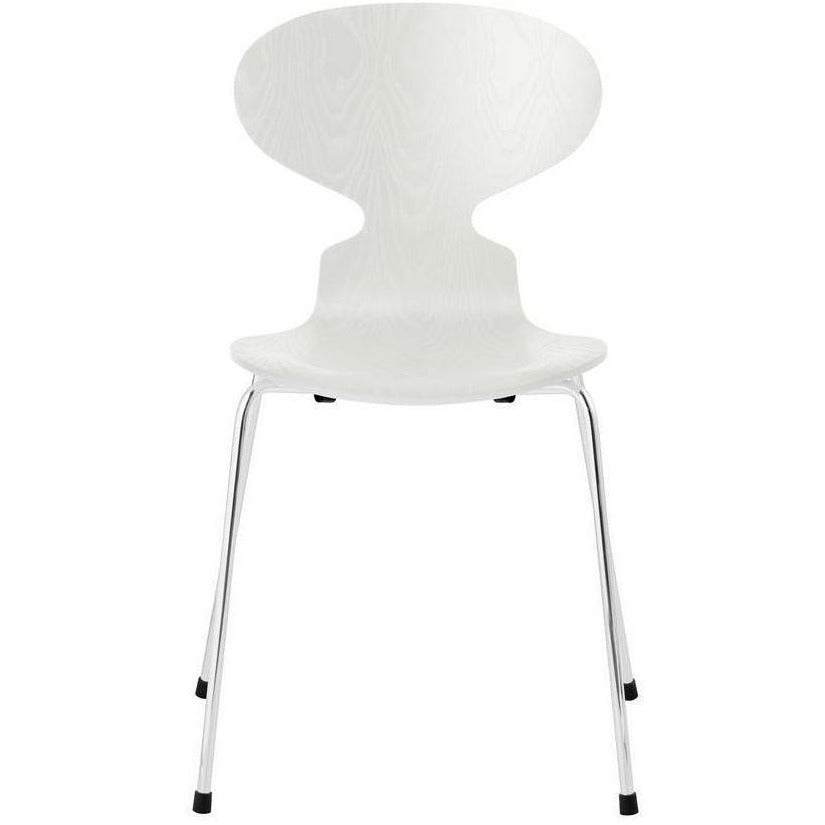Fritz Hansen Ant Chair Dyed Ash White Shell, Chromed Steel Base