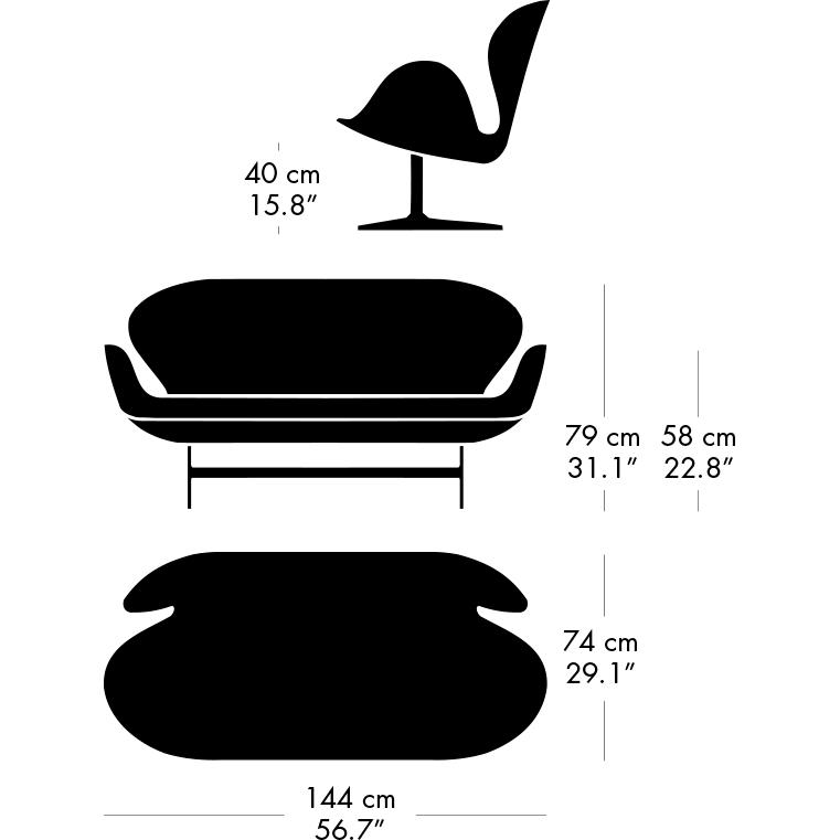 Fritz Hansen Swan Sofa 2-Sitzer, Satiniertes gebürstetes Aluminium/Komfort Weiß Grau