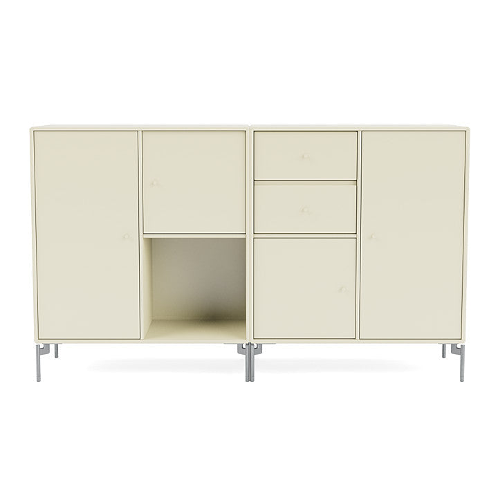 Montana paar dressoir met benen, vanille/mat chroom