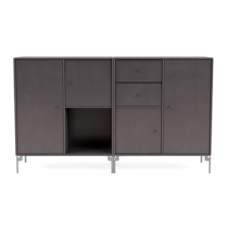 Montana paar dressoir met benen, koffie/mat chroom