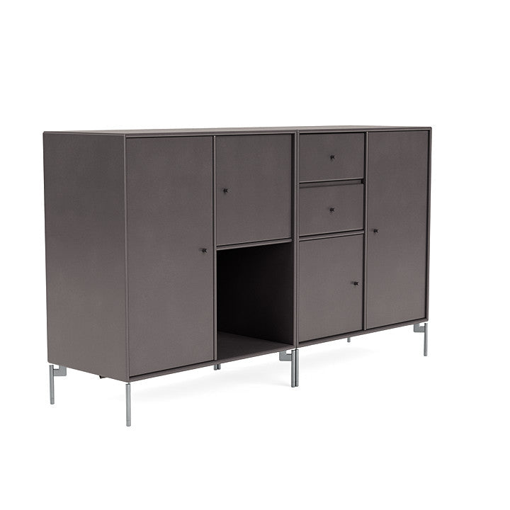 Montana paar dressoir met benen, koffie/mat chroom