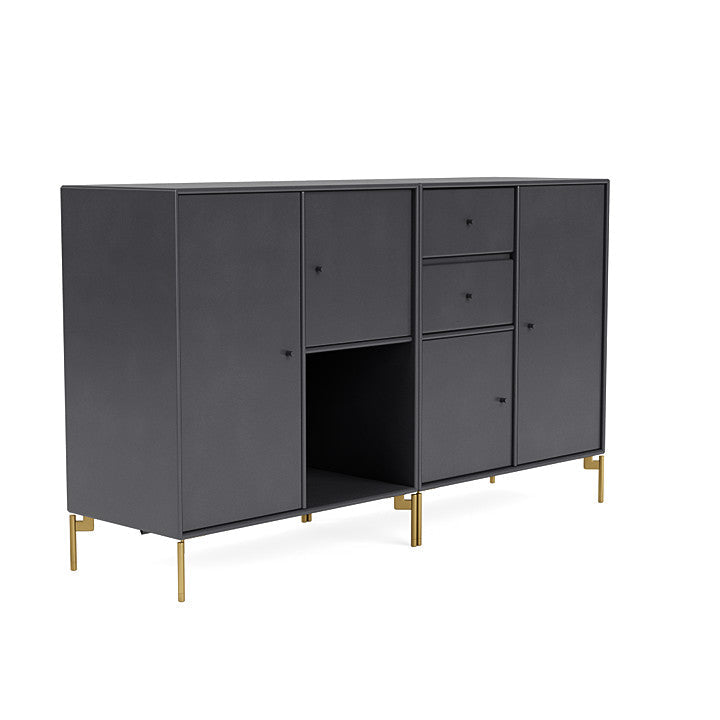 Montana paar dressoir met benen, koolstof zwart/messing