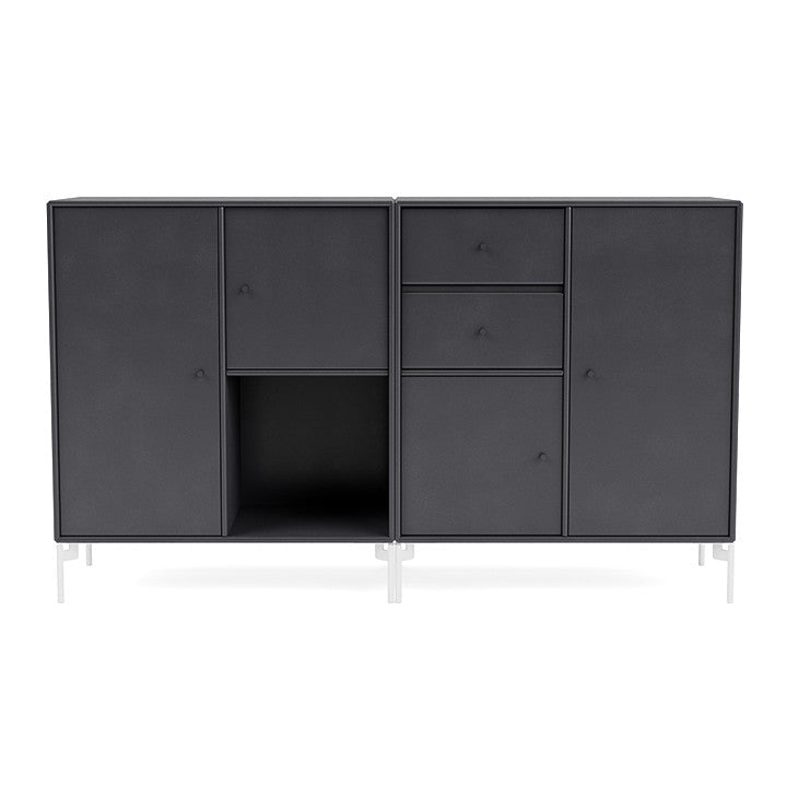 Montana Paar Sideboard mit Beinen, Carbonschwarz/Schneewittchen