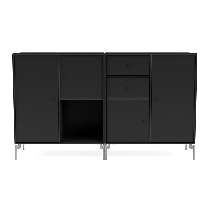 Montana paar dressoir met benen, zwart/mat chroom