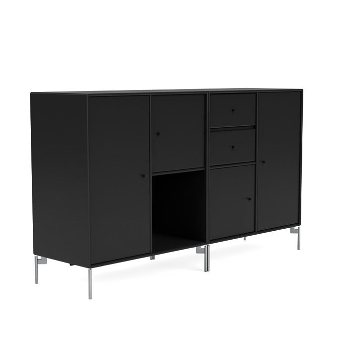 Montana paar dressoir met benen, zwart/mat chroom