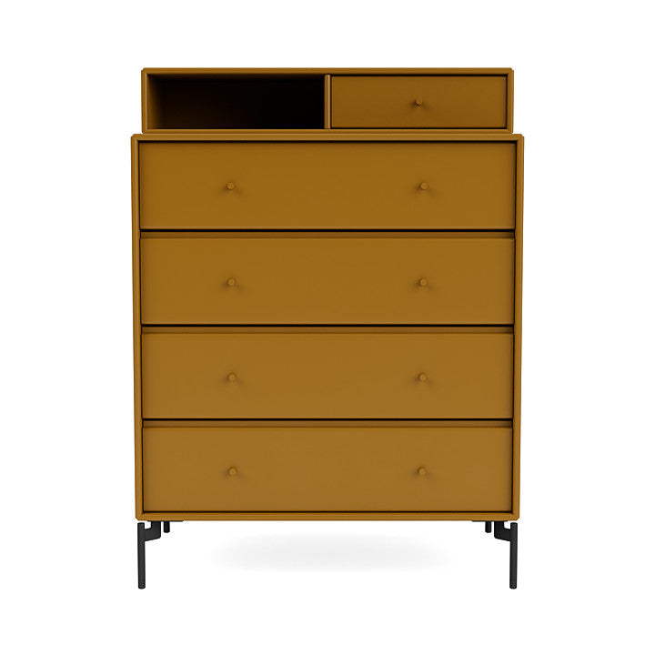 Montana Keep Chest Of Drawers With Legs, Amber/Black
