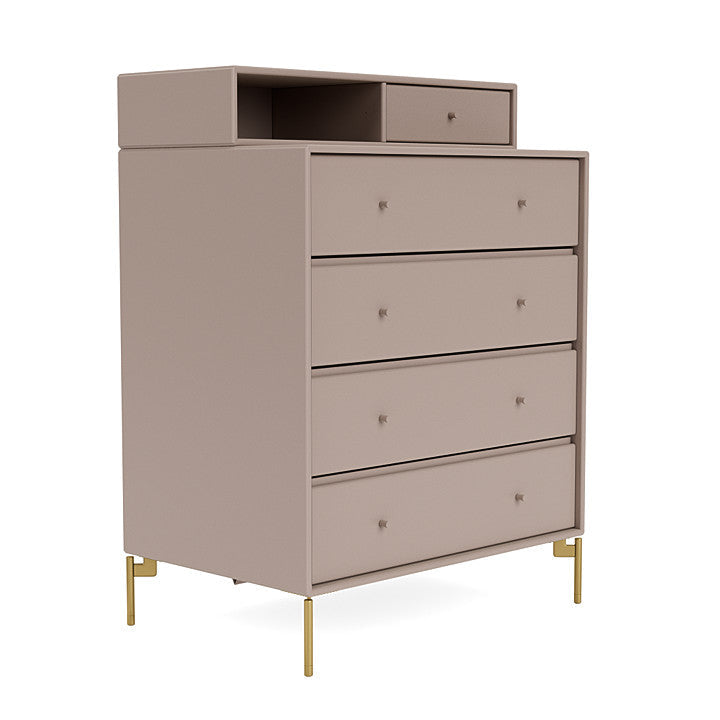 Montana Keep Chest Of Drawers With Legs, Mushroom Brown/Brass