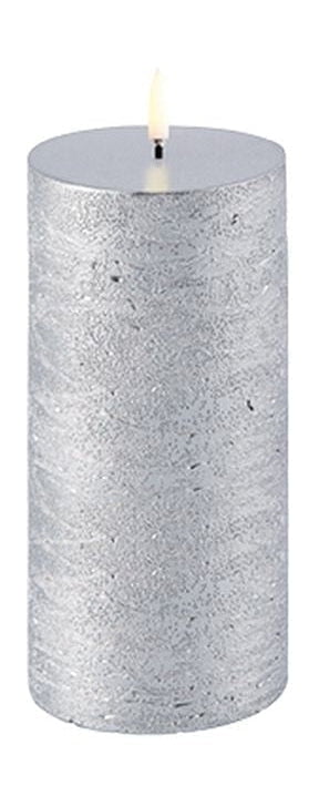 Uyuni Lighting LED PILLAR Candle 3 D Flame Øx H 5,8x15,2 cm, metallic zilver