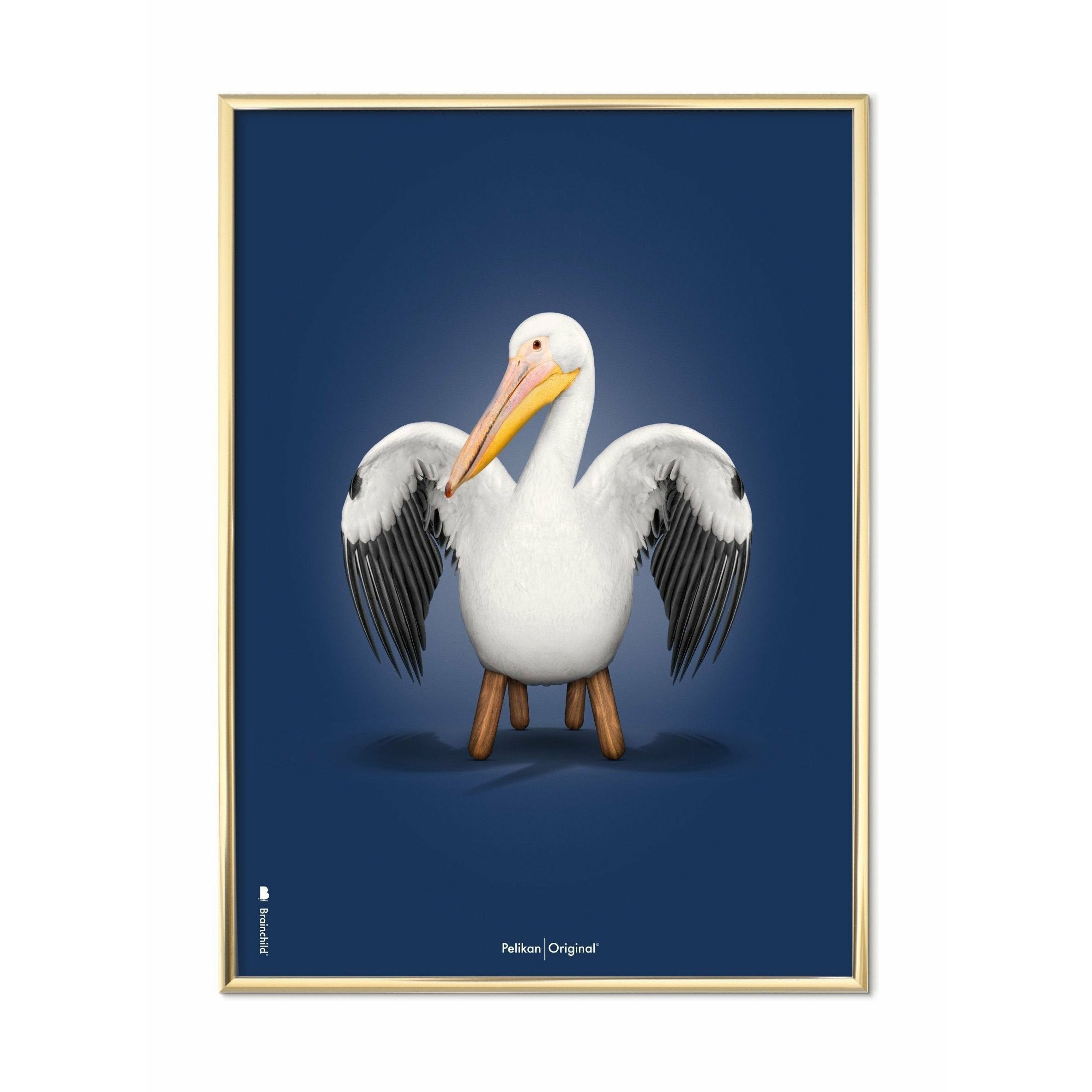 [product_category]-Brainchild Pelikan Classic Poster, Brass Frame 70x100 Cm, Dark Blue Background-Brainchild-92004-D-BRA-1