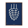  Pine Cone Line Poster Dark Wood Frame A5 Blue Background