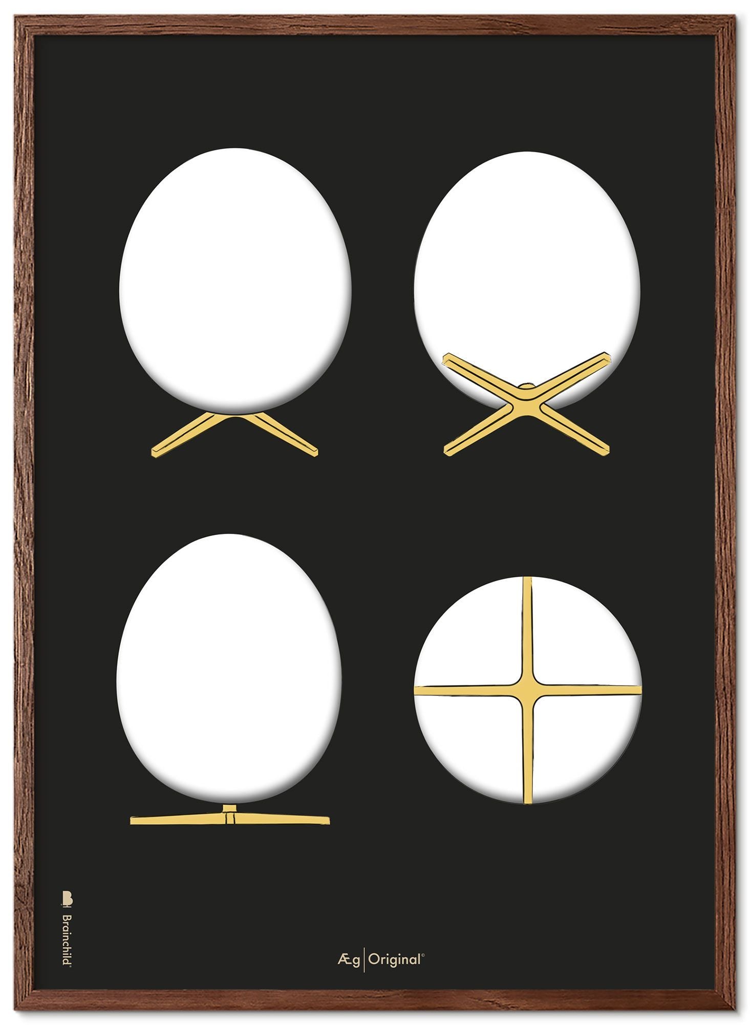 Brainchild The Egg Design Sketches posterframe gemaakt van donker hout, 70x100 cm, zwarte achtergrond