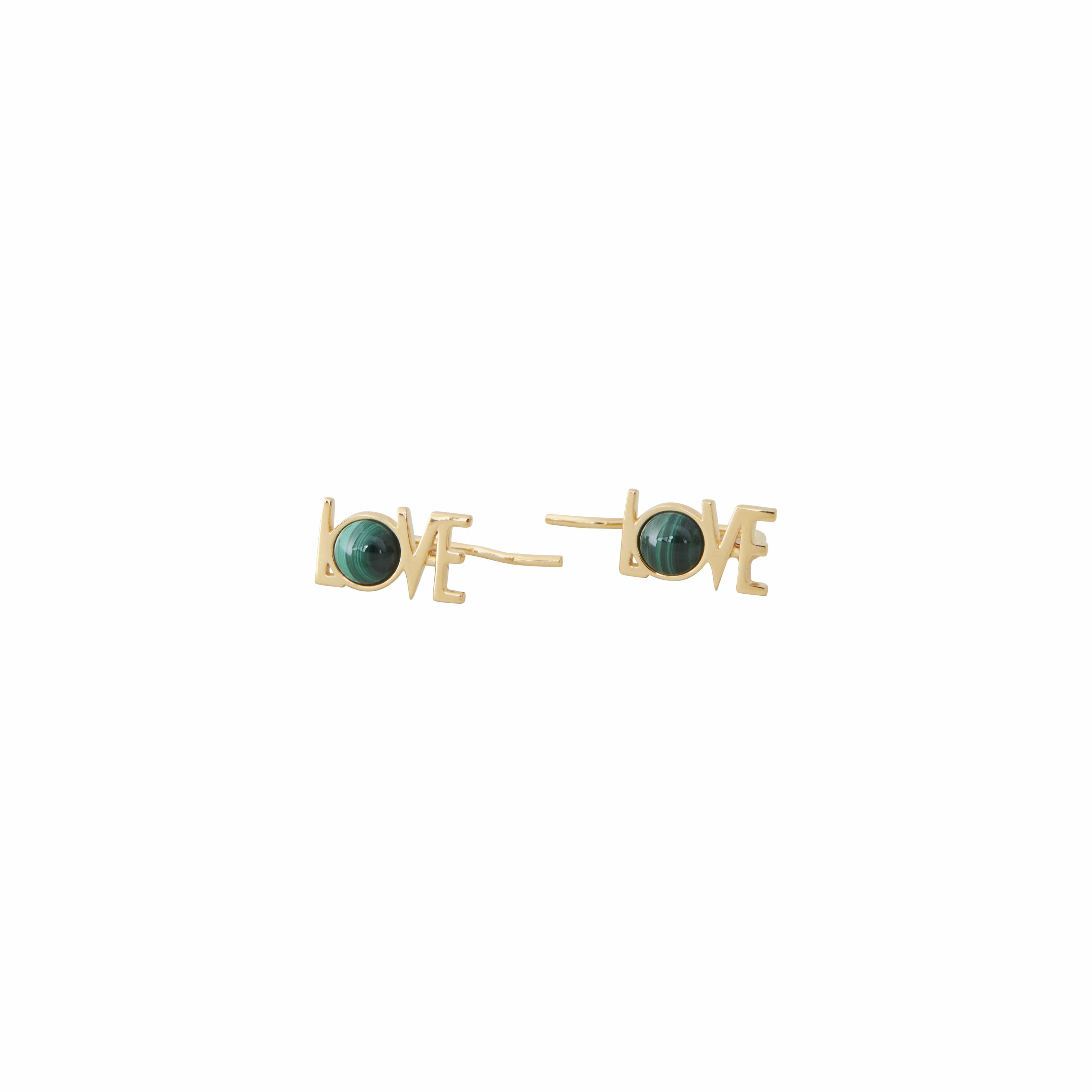 [product_category]-Design Letters Great Love Earrings Set Of 2 18k Gold Plated, Malachite-Design Letters-5710498190521-90401007MALACHITE-DES-1