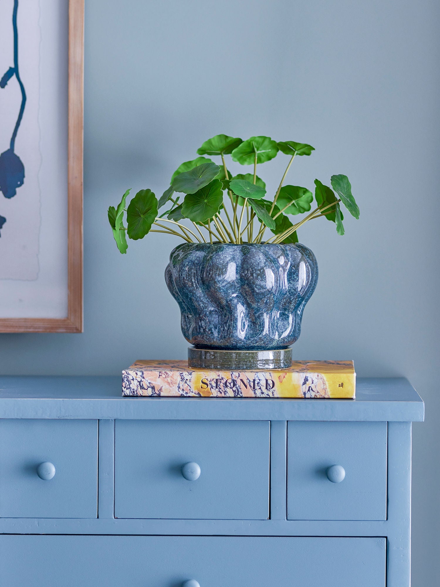 Bloomingville Hollis Flowerpot w/Saucer, Blue, Stoneware