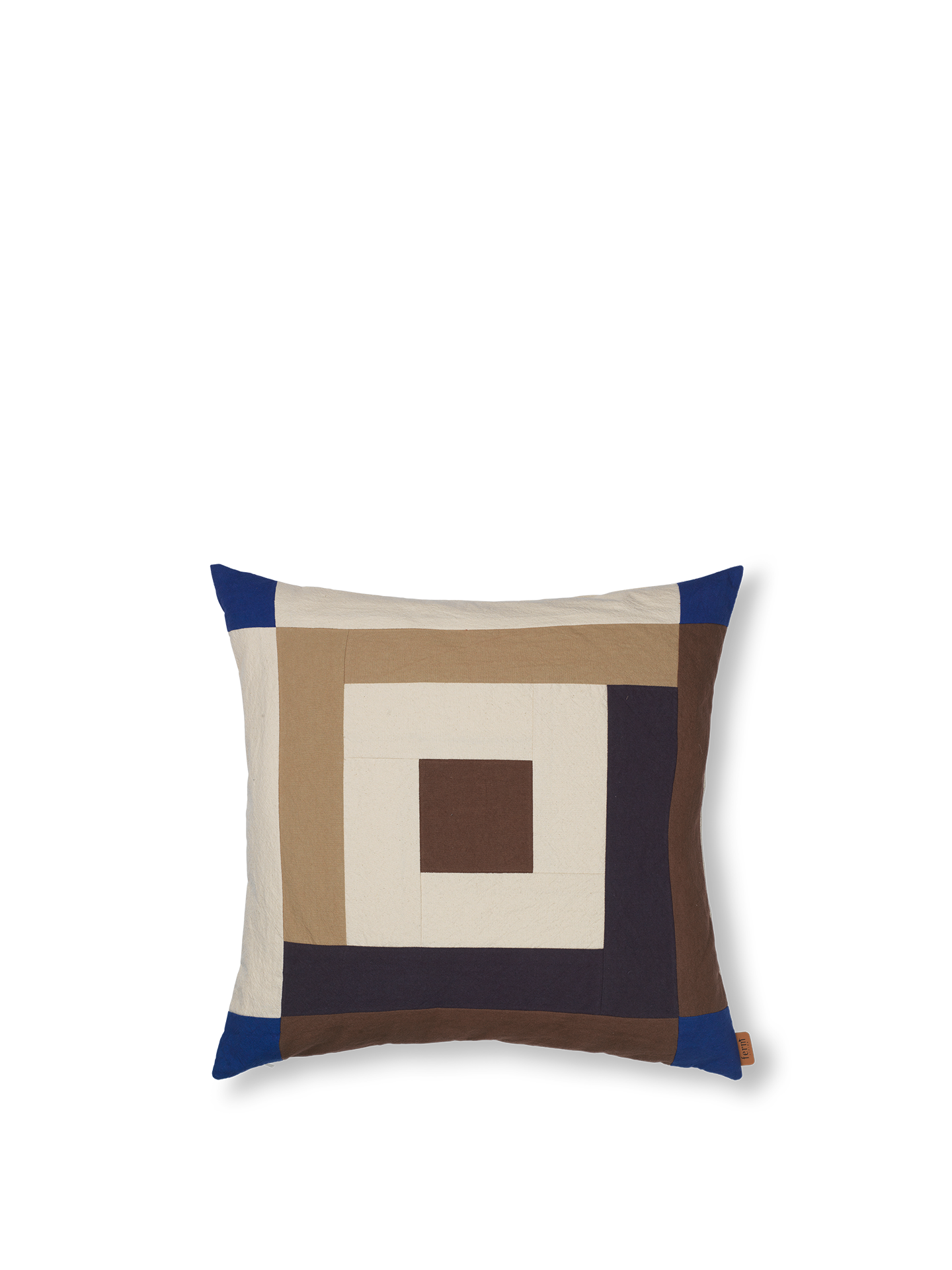 Ferm Living Border Patchwork Cushion Carob Brown/Bright Blue