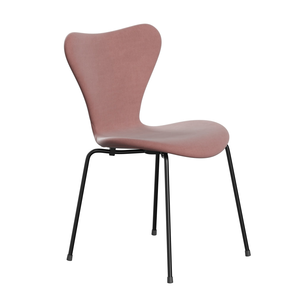 Fritz Hansen 3107 Stuhl Full Polstery, Black/Belfast Velvet Misty Rose