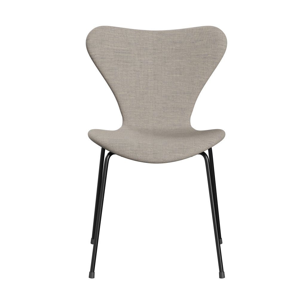 Fritz Hansen 3107 Stuhl Vollpolsterung, Schwarz/Leinwand Beige