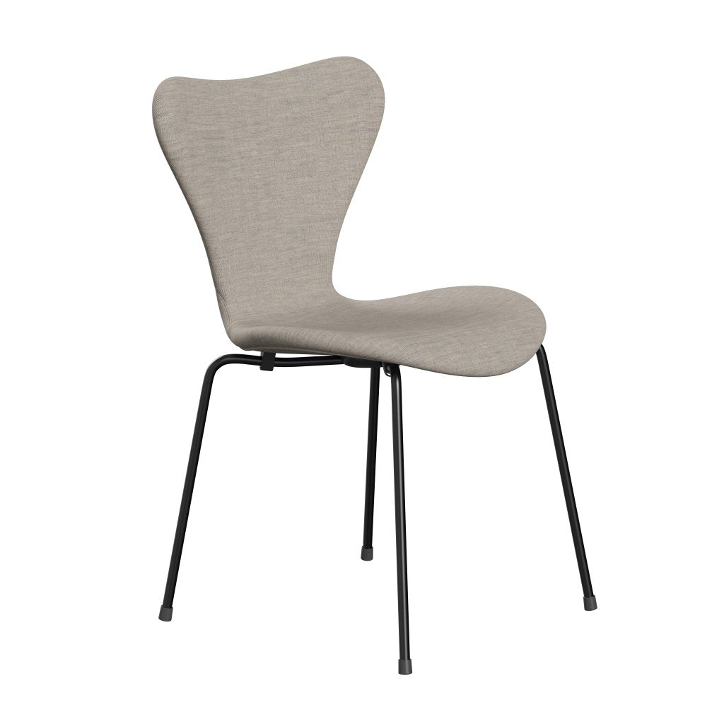 Fritz Hansen 3107 Stuhl Vollpolsterung, Schwarz/Leinwand Beige