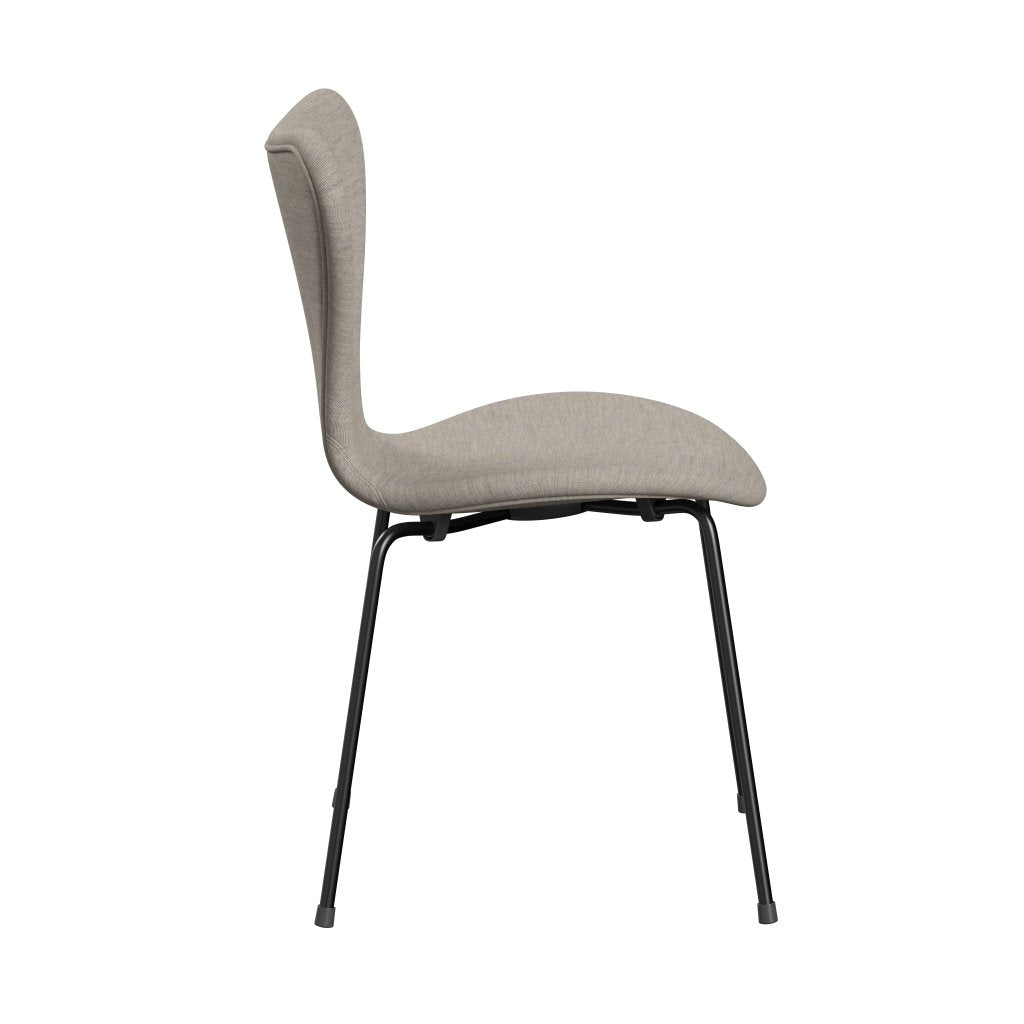 Fritz Hansen 3107 Stuhl Vollpolsterung, Schwarz/Leinwand Beige