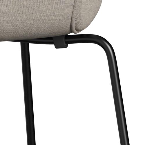 Fritz Hansen 3107 Stuhl Vollpolsterung, Schwarz/Leinwand Beige