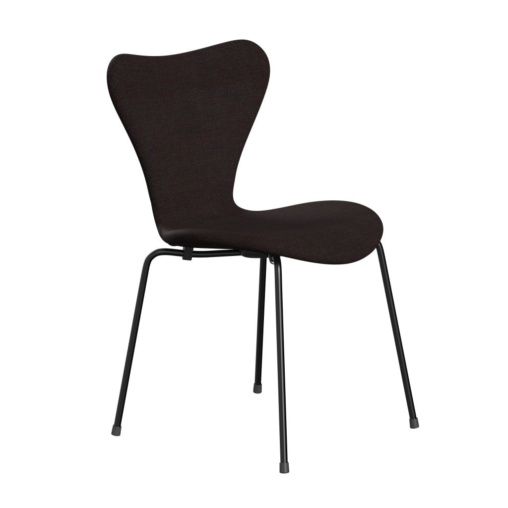 Fritz Hansen 3107 Stuhl Full Polster, Schwarz/Leinwand schwarzer Stein