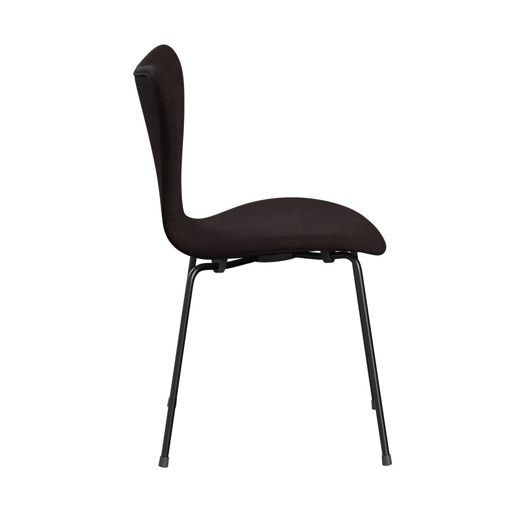 Fritz Hansen 3107 Stuhl Full Polster, Schwarz/Leinwand schwarzer Stein